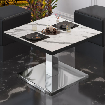 BM | Low Bistro Table | W:D:H 80 x 80 x 41 cm | White marble / stainless steel
