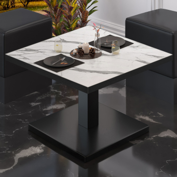BM | Low Bistro Table | W:D:H 70 x 70 x 41 cm | White Marble / Black