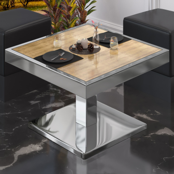 BM | Bistro Lounge Table | W:D:H 50 x 50 x 41 cm | Dąb / Stal nierdzewna