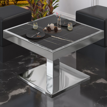 BM | Bistro Lounge Table | W:D:H 60 x 60 x 41 cm | Czarny marmur / Stal nierdzewna