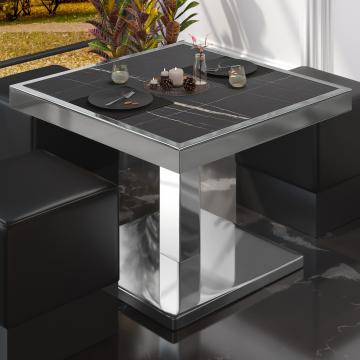 BM | Bistro Lounge Table | W:D:H 70 x 70 x 41 cm | Czarny marmur / Stal nierdzewna