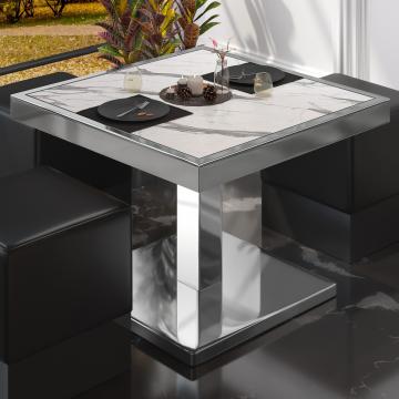 BM | Bistro Lounge Table | W:D:H 70 x 70 x 41 cm | Biały marmur / Stal nierdzewna