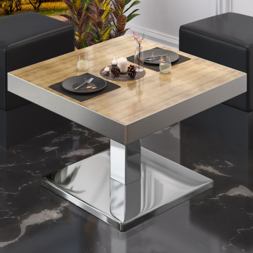 BM | Bistro Lounge Table | W:D:H 60 x 60 x 41 cm | Dąb / Stal nierdzewna