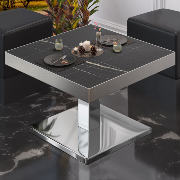 BM | Lavt café loungebord | B:T:H 60 x 60 x 41 cm | Sort marmor / Rustfrit stål