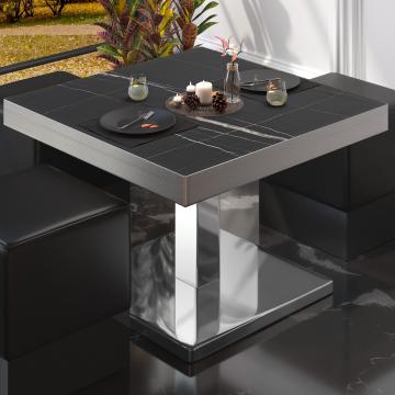 BM | Table basse de bistrot | L:P:H 50 x 50 x 41 cm | Marbre noir / acier inoxydable