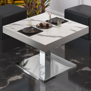 BM | Lavt café loungebord | B:T:H 60 x 60 x 41 cm | Hvid marmor
 / Rustfrit stål