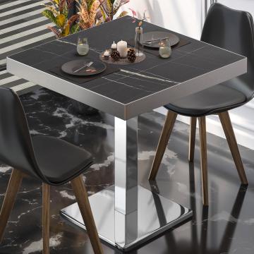 BM | Table de bistrot | L:P:H 60 x 60 x 77 cm | Marbre noir / acier inoxydable | Carré
