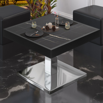 BM | Bistro Lounge Table | W:D:H 50 x 50 x 41 cm | Czarny marmur / Stal nierdzewna