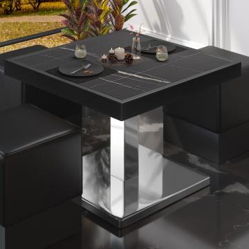 BM | Tavolino basso da bar | L:P:H 70 x 70 x 41 cm | Color del mármol negro / acciaio inox