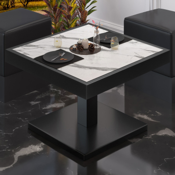 BM | Sofabord til bistro | B:D:H 60 x 60 x 41 cm | Hvit marmor / svart