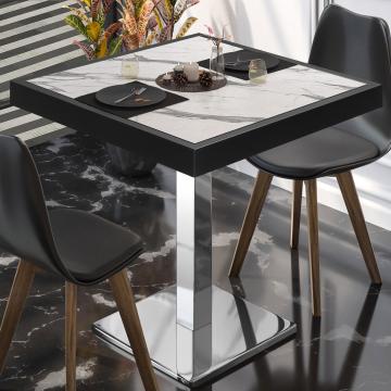 BM | Restaurangbord | B:D:H 60 x 60 x 77 cm | Vit marmor / rostfritt stål | Fyrkant