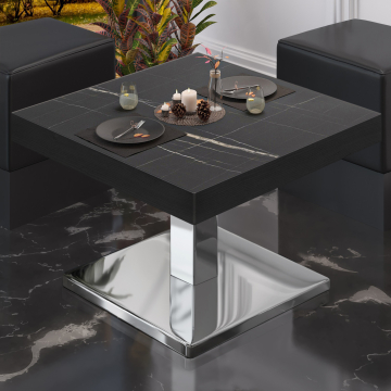 BM | Lavt café loungebord | B:T:H 60 x 60 x 41 cm | Sort marmor / Rustfrit stål