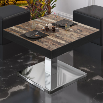 BM | Low Bistro Table | W:D:H 50 x 50 x 41 cm | Vintage Old / Stainless Steel