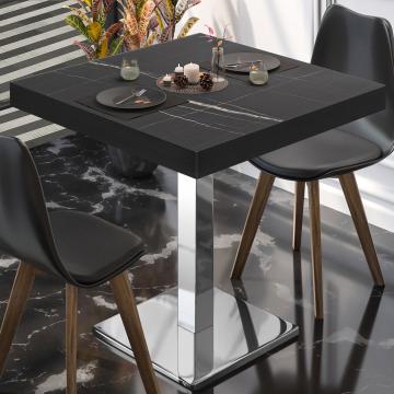 BM | Table de bistrot | L:P:H 50 x 50 x 77 cm | Marbre noir / acier inoxydable | Carré
