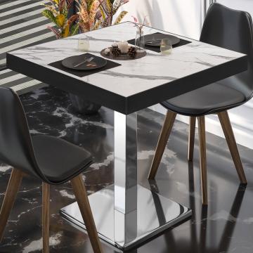 BM | Restaurangbord | B:D:H 50 x 50 x 77 cm | Vit marmor / rostfritt stål | Fyrkant