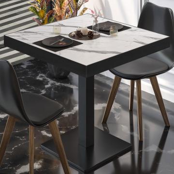 BM | Table de bistrot | L:P:H 60 x 60 x 77 cm | Blanc Marbre / Noir | Carré