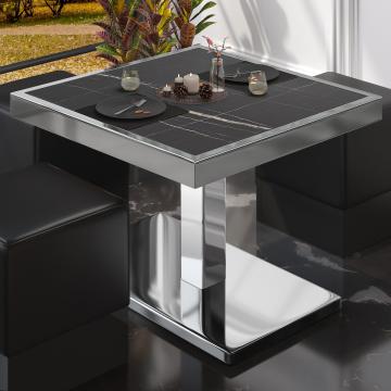 BM | Lavt café loungebord | B:T:H 80 x 80 x 41 cm | Sort marmor / Rustfrit stål