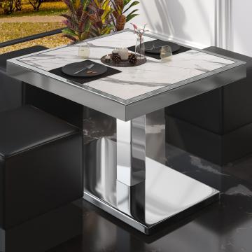 BM | Lavt café loungebord | B:T:H 80 x 80 x 41 cm | Hvid marmor
 / Rustfrit stål