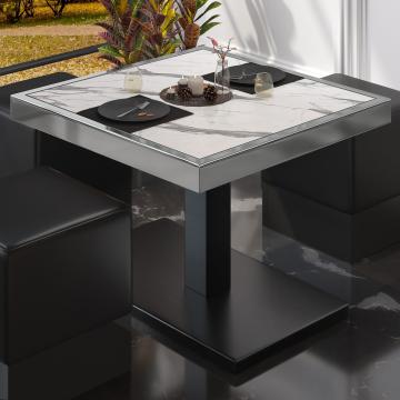 BM | Restaurang loungebord | B:D:H 80 x 80 x 41 cm | Vit marmor / Svart