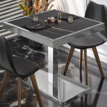 BM | Cafébord | B:D:H 80 x 80 x 77 cm | Sort marmor / rustfrit stål | Firkantet