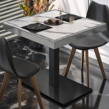 BM | Mesa para cafetería | An:Pr:Al 80 x 80 x 77 cm | Mármol blanco / negro | Cuadrado