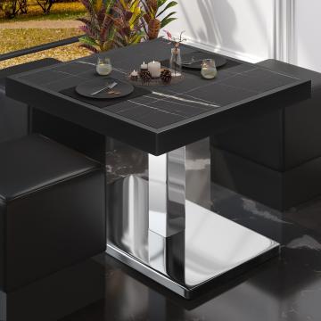 BM | Tavolino basso da bar | L:P:H 80 x 80 x 41 cm | Color del mármol negro / acciaio inox