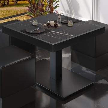 BM | Low Bistro Table | W:D:H 80 x 80 x 41 cm | Black Marble / Black