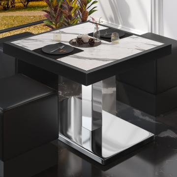 BM | Restaurang loungebord | B:D:H 80 x 80 x 41 cm | Vit marmor / Rostfritt stål