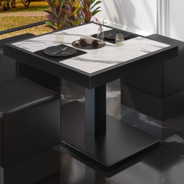 BM | Restaurang loungebord | B:D:H 80 x 80 x 41 cm | Vit marmor / Svart