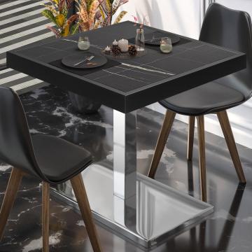 BM | Table de bistrot | L:P:H 80 x 80 x 77 cm | Marbre noir / acier inoxydable | Carré