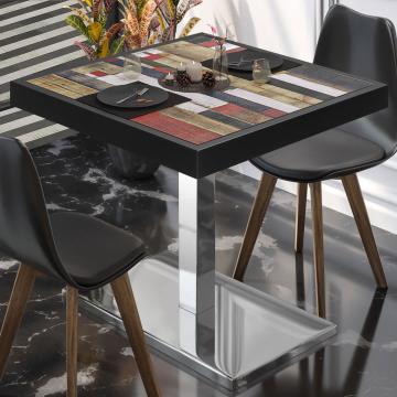 BM | Table de bistrot | L:P:H 80 x 80 x 77 cm | Vintage multicolore / acier inoxydable | Carré