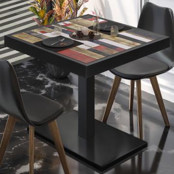 BM | Table de bistrot | L:P:H 80 x 80 x 77 cm | Vintage multicolore / noir | Carré