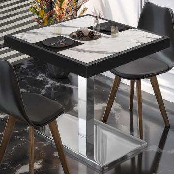 BM | Table de bistrot | L:P:H 80 x 80 x 77 cm | Marbre blanc / acier inoxydable | Carré