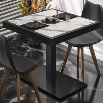 BM | Restaurangbord | B:D:H 80 x 80 x 77 cm | Vit marmor / svart | Fyrkant