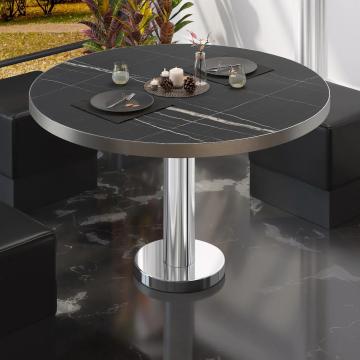 BML | Low Bistro Table | Ø:H 70 x 39 cm | Black marble / stainless steel