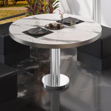 BML | Low Bistro Table | Ø:H 70 x 39 cm | White marble / stainless steel