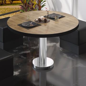 BML | Low Bistro Table | Ø:H 50 x 39 cm | Oak / Stainless steel