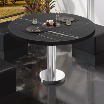 BML | Low Bistro Table | Ø:H 50 x 39 cm | Black marble / stainless steel