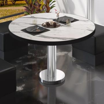 BML | Low Bistro Table | Ø:H 50 x 39 cm | White marble / stainless steel