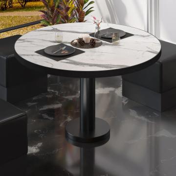 BML | Low Bistro Table | Ø:H 50 x 39 cm | White Marble / Black