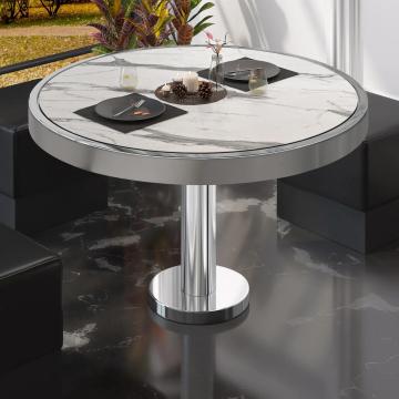 BML | Low Bistro Table | Ø:H 50 x 41 cm | White marble / stainless steel