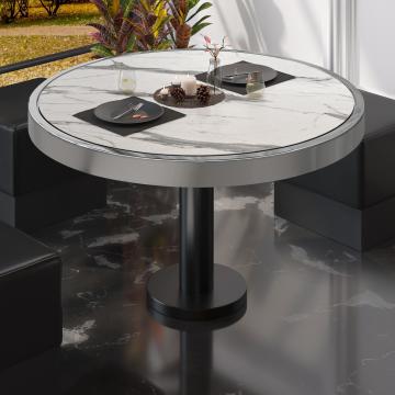 BML | Low Bistro Table | Ø:H 70 x 41 cm | White Marble / Black