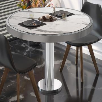 BML | Bistro Table | Ø:H 50 x 77 cm | White marble / stainless steel | Round