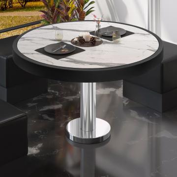 BML | Low Bistro Table | Ø:H 80 x 41 cm | White marble / stainless steel