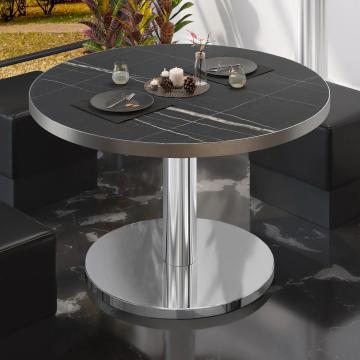 BN | Low Bistro Table | Ø:H 80 x 36 cm | Black marble / stainless steel