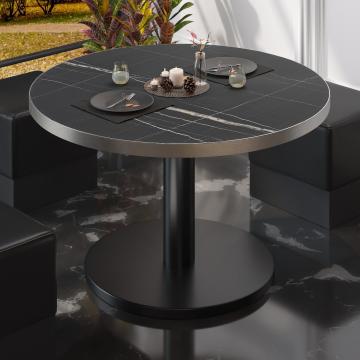 BN | Low Bistro Table | Ø:H 80 x 36 cm | Black Marble / Black