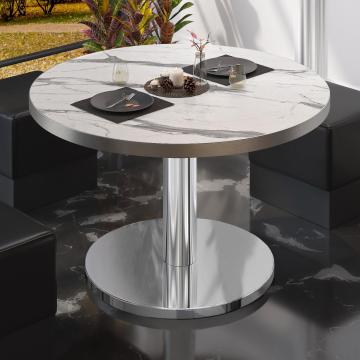 BN | Table de salon Bistro | Ø:H 70 x 36 cm | Blanc Marbre / Acier inoxydable
