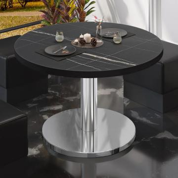 BN | Table basse de bistrot | Ø:H 70 x 36 cm | Marbre noir / acier inoxydable