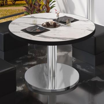 BN | Sofabord til bistro | Ø:H 70 x 36 cm | Hvit marmor / Rustfritt stål