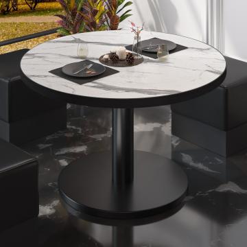 BN | Sofabord til bistro | Ø:H 70 x 36 cm | Hvit marmor / Svart